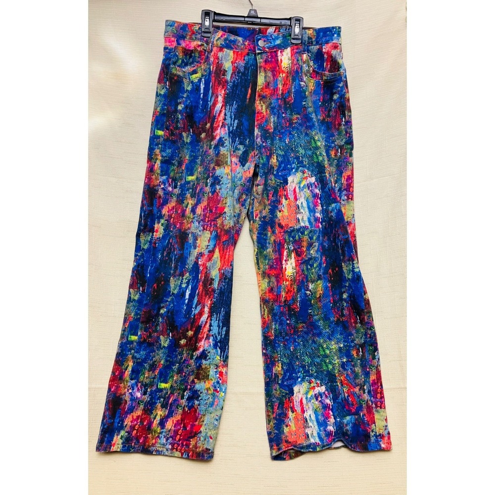 Unbranded Abstract Oil Paint Print Wide Leg Jeans Womens XL Multicolor Excellent
